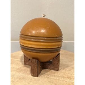 Handmade Large Beeswax Ball Round Shape Candle With Wooden Stand Unscented
